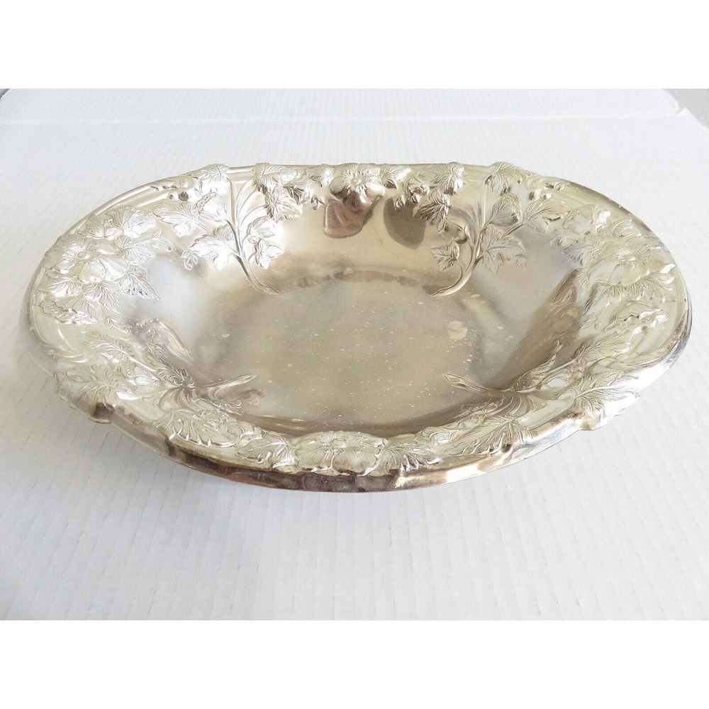 Antique Muller JoyErir Silverplate‎ Footed Bowl Floral Dish 10.5" x 8.5" x 2"